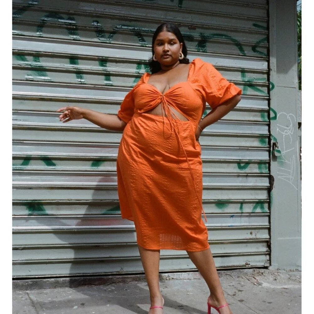 WRAY NYC turmeric orange Jules midi dress
